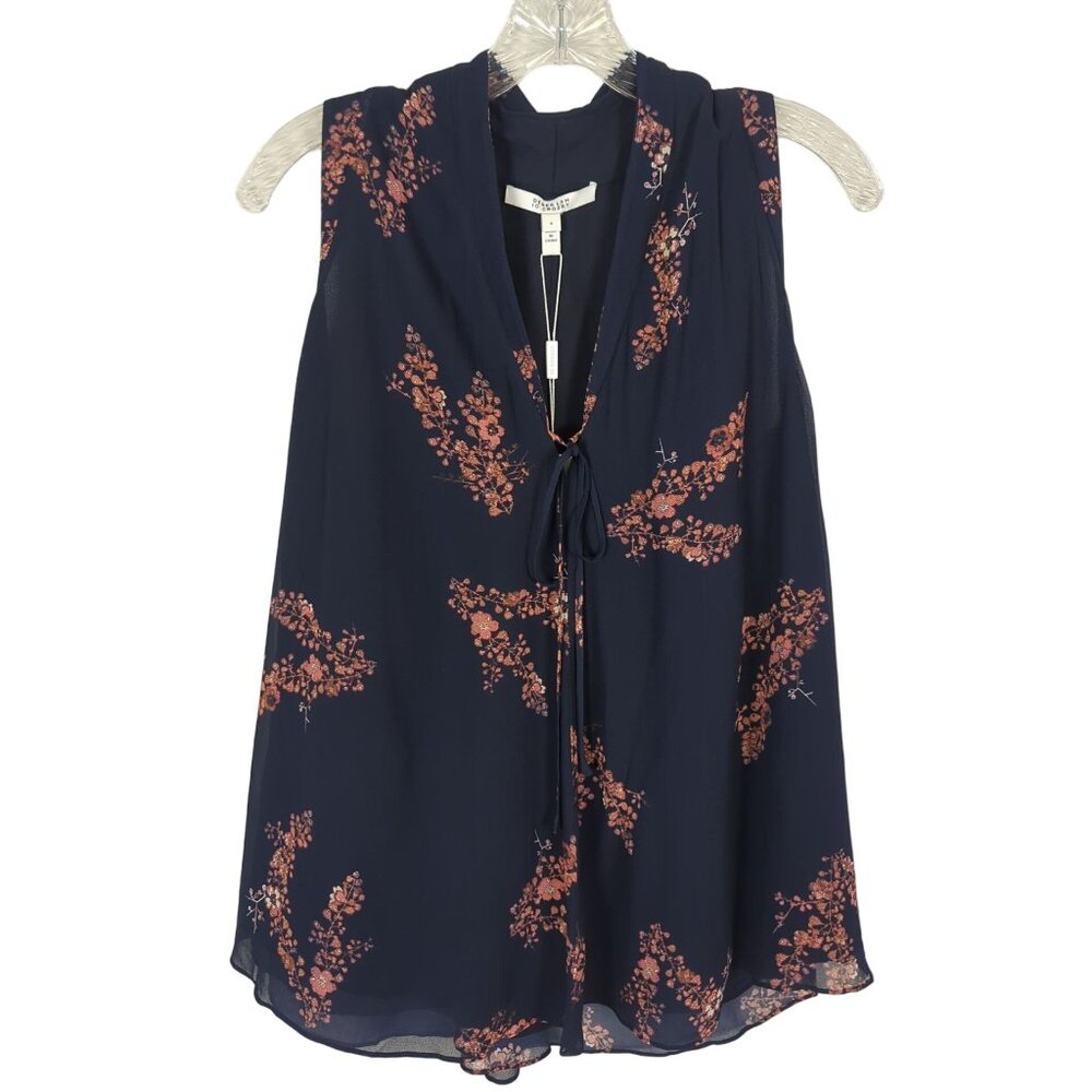 DEREK LAM 10 CROSBY Top Womens Sz 8 blue‎ Floral sleeveless summer Bohemian